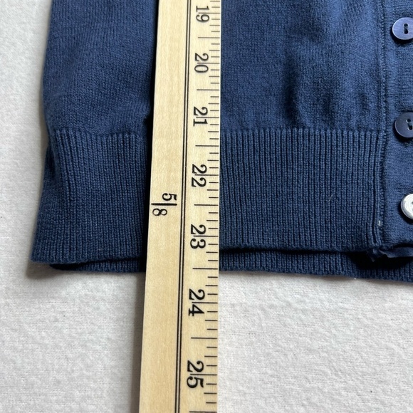 NWT Merona Blue Ruffle Cotton Quarter Sleeve V Neck Button Sweater Size XS - Picture 4 of 11